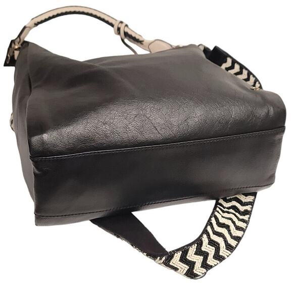 Etienne Aigner Ava Leather Hobo In Black +Anthropologie Chevron Beaded Bag Strap - Picture 9 of 12